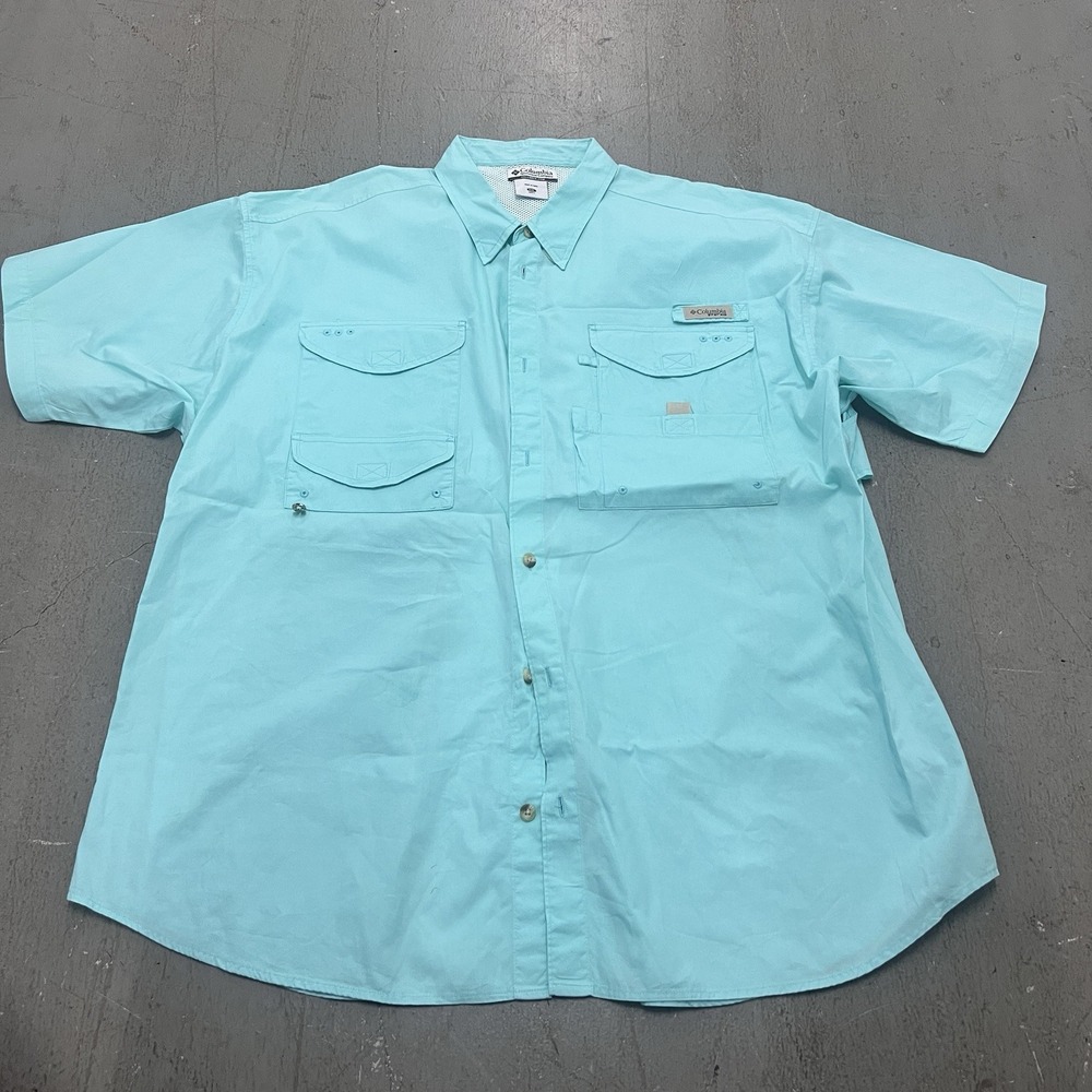 Columbia Men's XXL Short‎ Sleeve PFG Aqua Button-Up Vented Fishing Shirt Outdoor